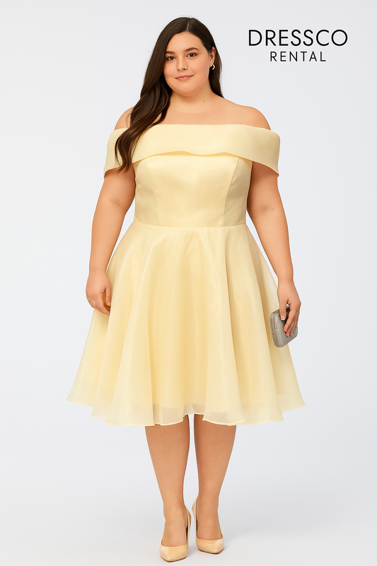 Cream Chiffon Off-Shoulder Short Dress