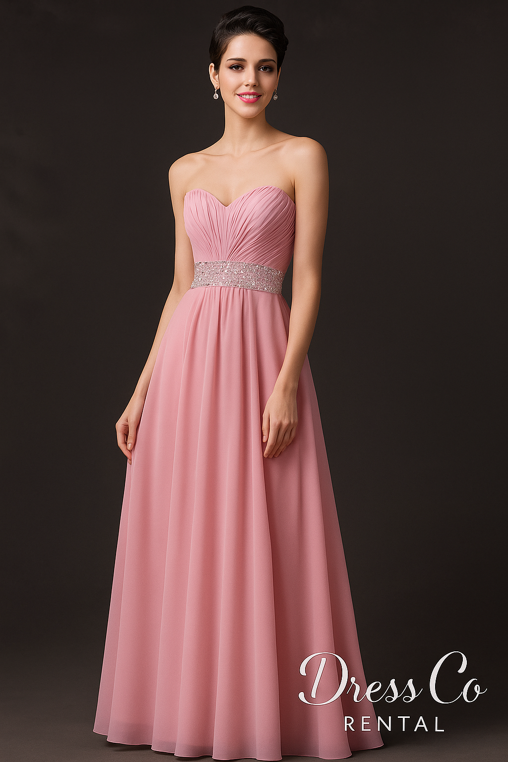 ピンクのシフォン スイートハート ガウン