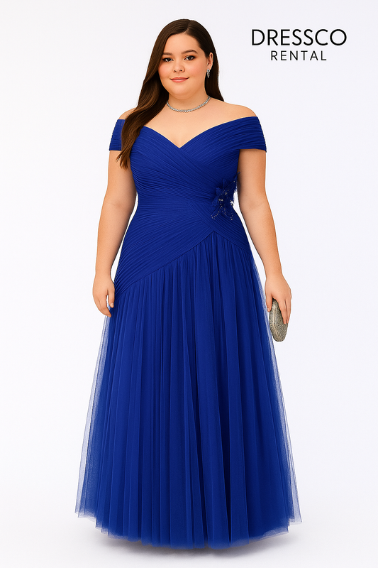 Royal Blue Off-Shoulder Long Chiffon Dress