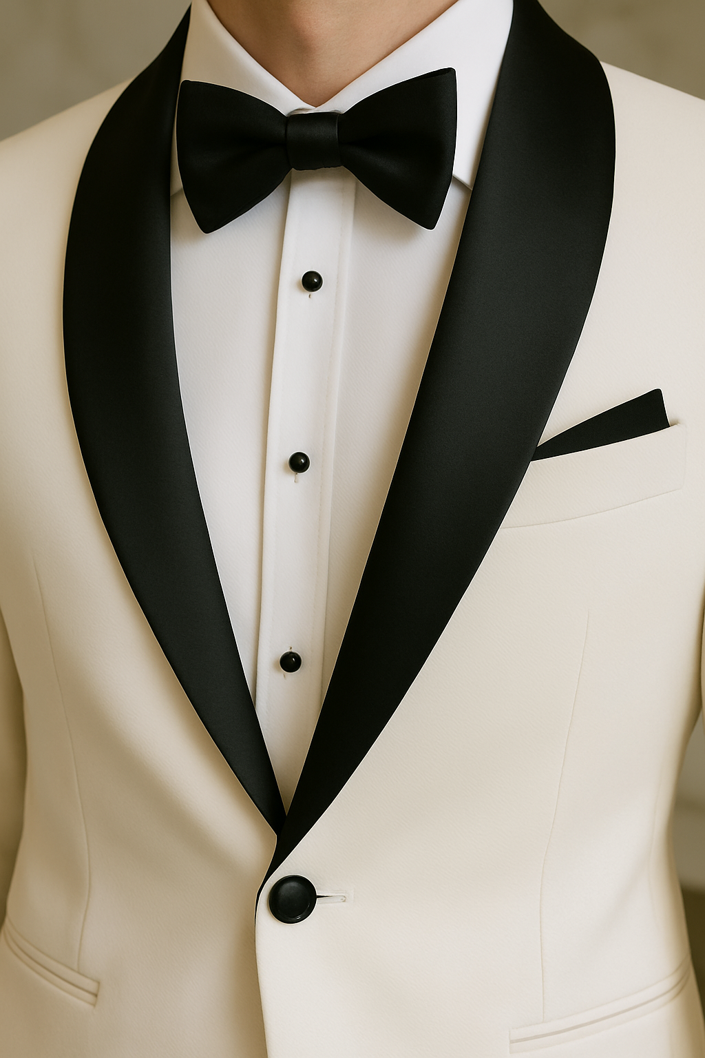สูทเจ้าบ่าวขาว-ดำสุดเนี้ยบ เช่าตัดใหม่ | White & Black Tuxedo for Groom (Made-to-Rent)