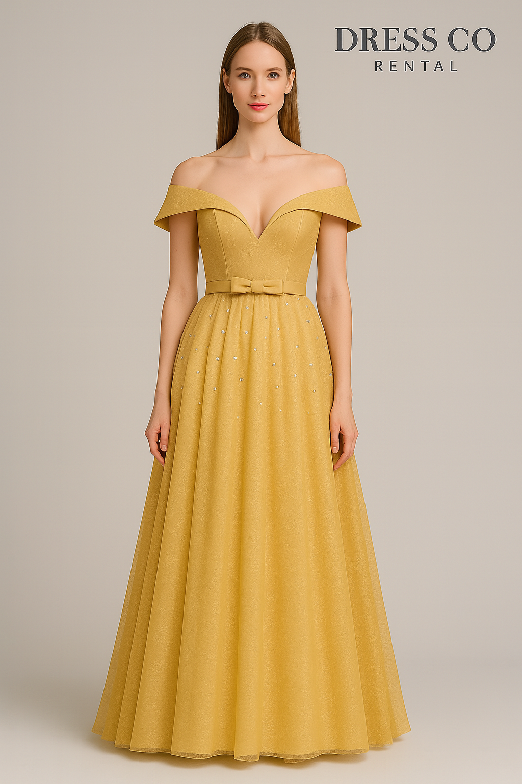 Golden Lace Sequin Bow Gown