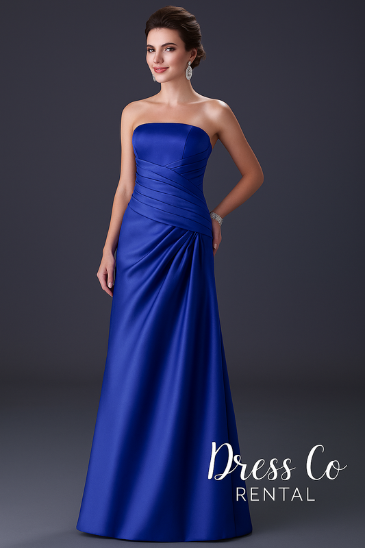 ชุดราตรีเกาะอกผ้าซาตินสีน้ำเงิน | Strapless Satin Evening Dress - Blue