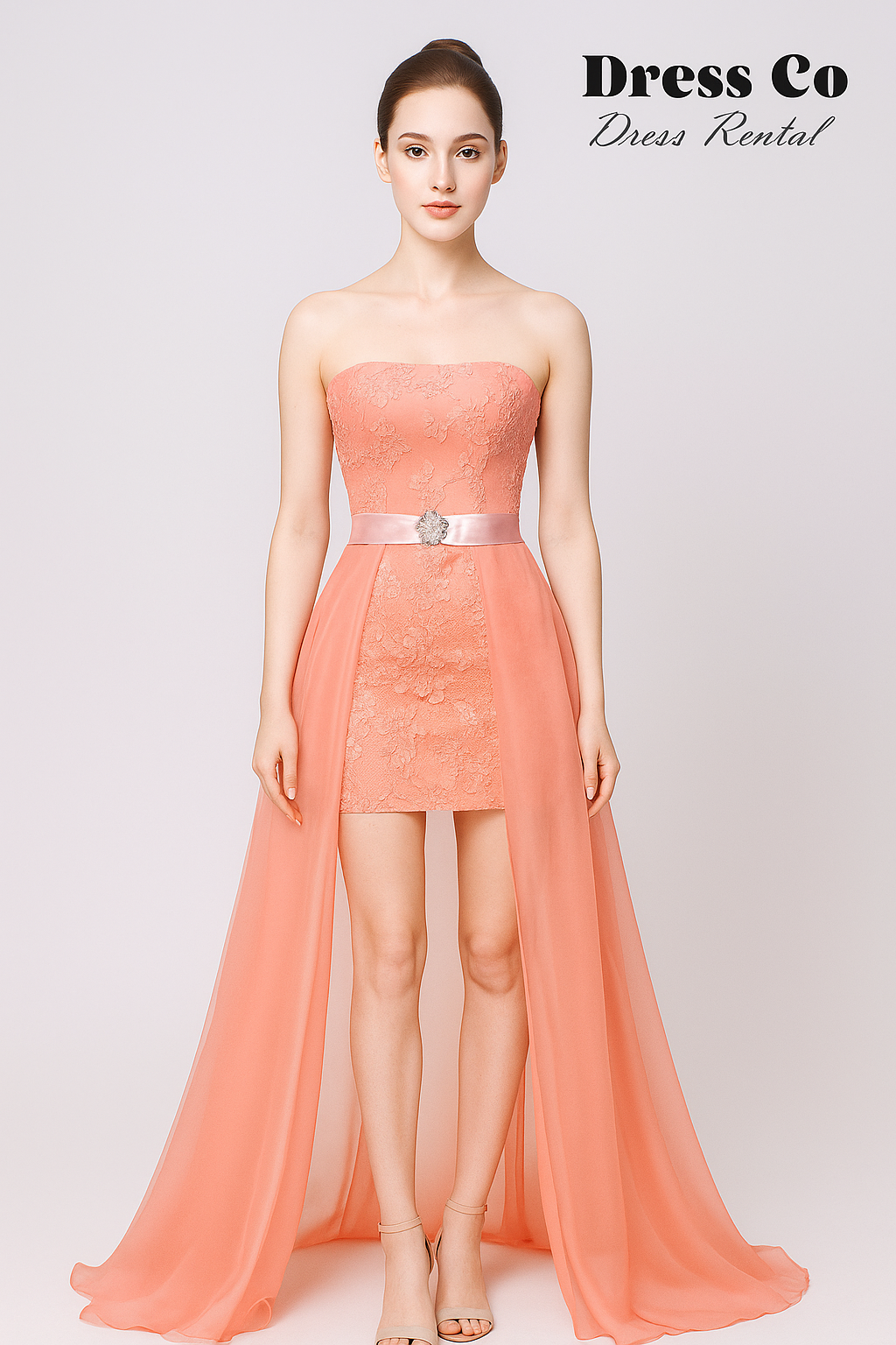 ชุดราตรีหน้าสั้นหลังยาว / Pink High-Low Lace Gown