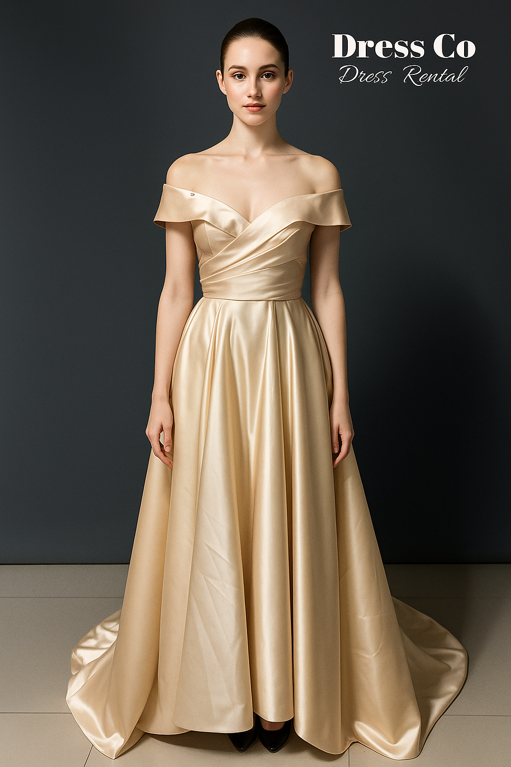 Golden Satin Strapless Ball Gown | Golden Satin Strapless Ball Gown
