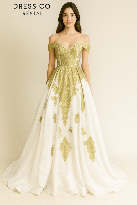 ชุดราตรีปักลายทองทรงเจ้าหญิง | Gold Embroidered Princess Gown