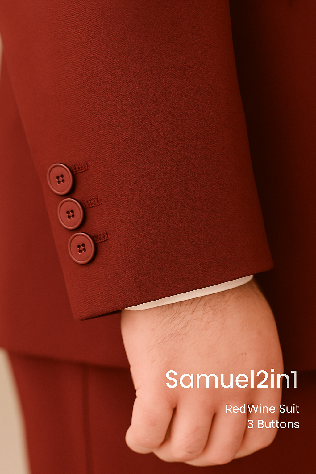 สูทเช่าตัดใหม่ สีแดงไวน์ ไซส์ใหญ่ – ปกบาก กระเป๋าหลายช่อง   Wine Red Plus-Size Suit – Notch Lapel with Multi Flap Pockets