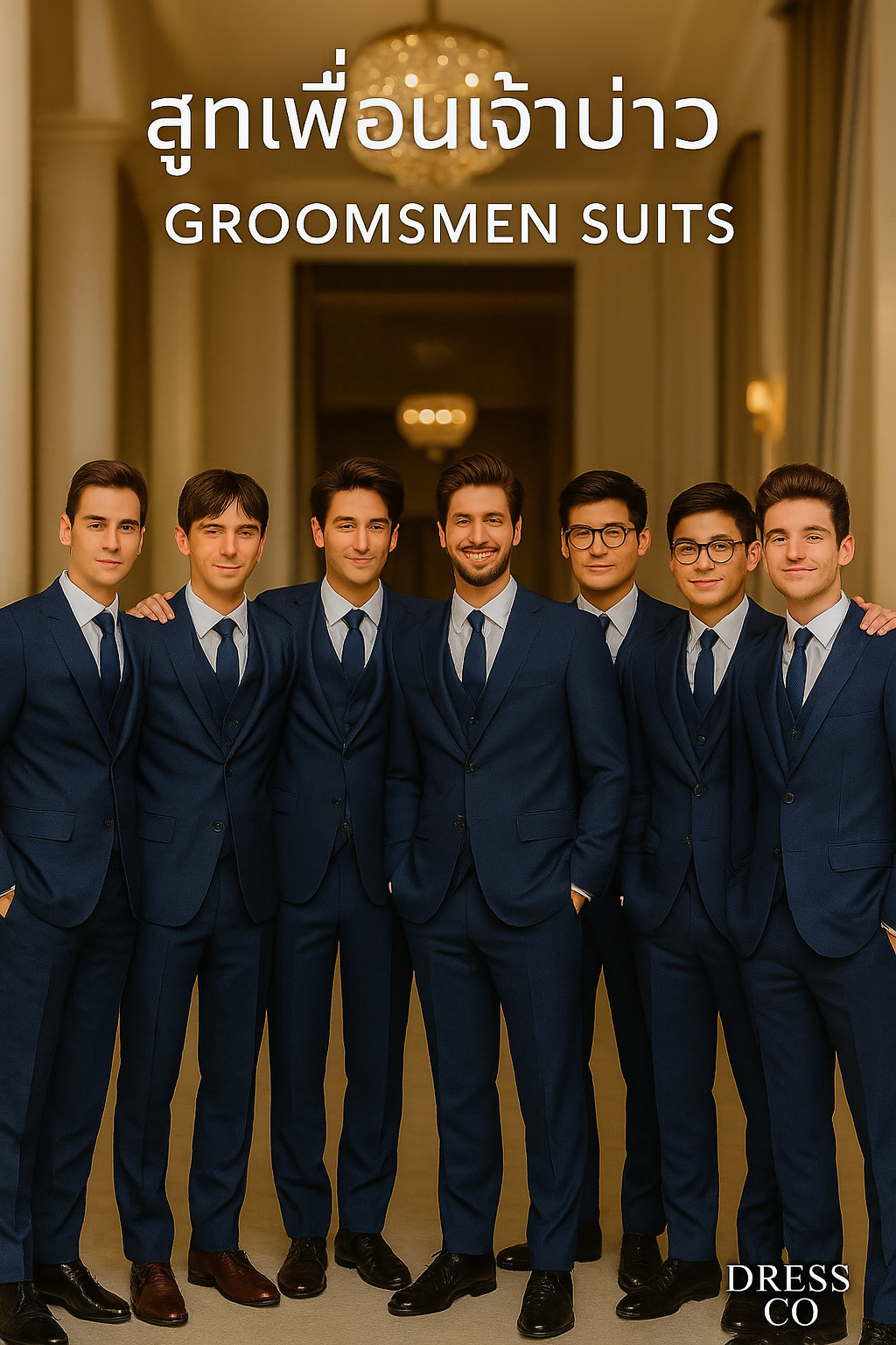 สูทเพื่อนเจ้าบ่าวสีน้ำเงิน ตัดใหม่ให้เช่า | Navy Blue Groomsmen Suits for Rent