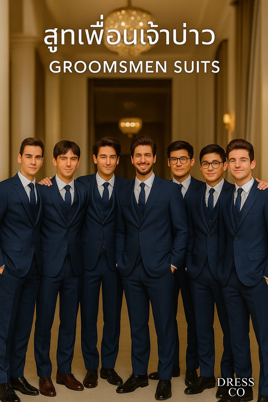 สูทเพื่อนเจ้าบ่าวสีน้ำเงิน ตัดใหม่ให้เช่า | Navy Blue Groomsmen Suits for Rent