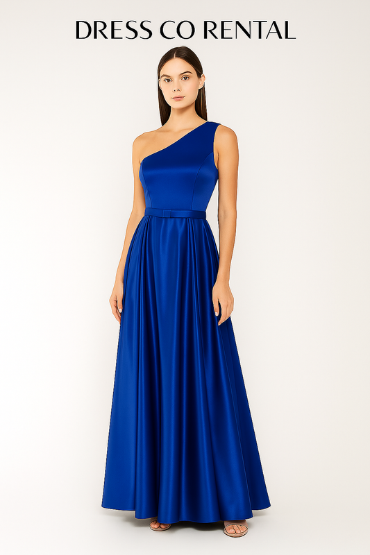 ชุดราตรีไหล่เดียวผ้าซาตินสีน้ำเงิน | One-Shoulder Satin Dress - Blue