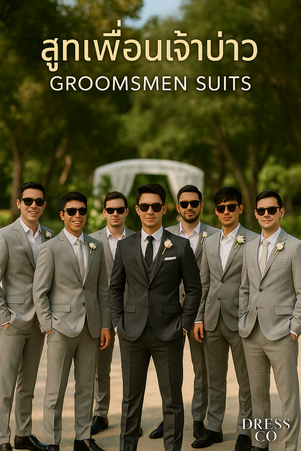 สูทเพื่อนเจ้าบ่าวสีเทา ตัดใหม่ให้เช่า | Light Grey Groomsmen Suits for Rent