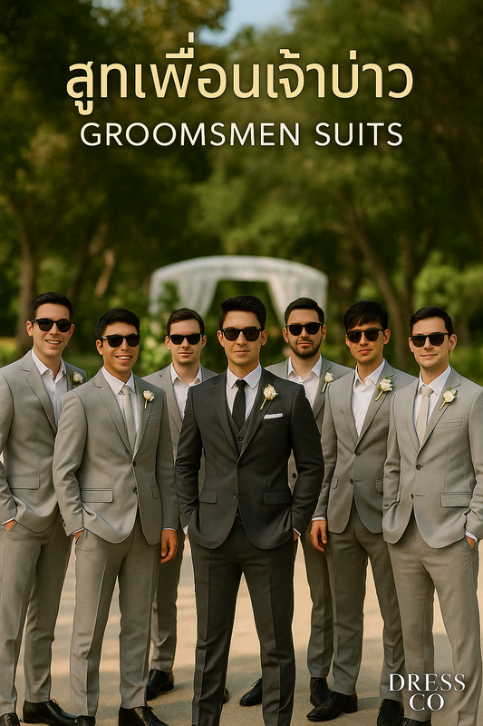สูทเพื่อนเจ้าบ่าวสีเทา ตัดใหม่ให้เช่า | Light Grey Groomsmen Suits for Rent