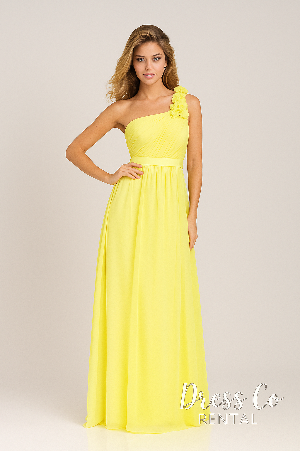 Yellow One-Shoulder Floral Gown | Yellow one-shoulder floral gown