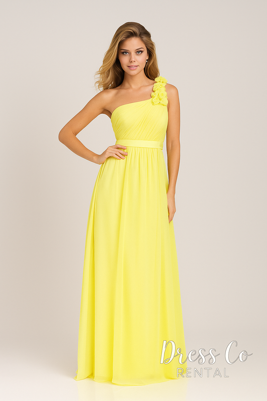 Yellow One-Shoulder Floral Gown | ชุดราตรียาวสีเหลือง ไหล่เดียวแต่งดอกไม้