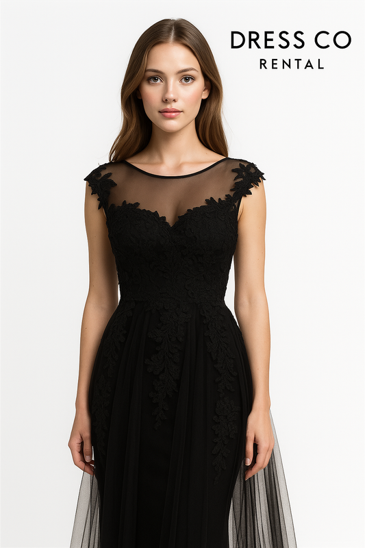 Black Lace Short-Long Dress
