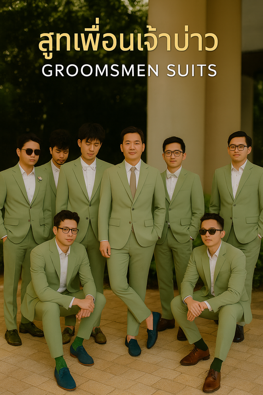 สูทเพื่อนเจ้าบ่าวสีเขียวพิสตาชิโอ | Pistachio Green Groomsmen Suits for Rent