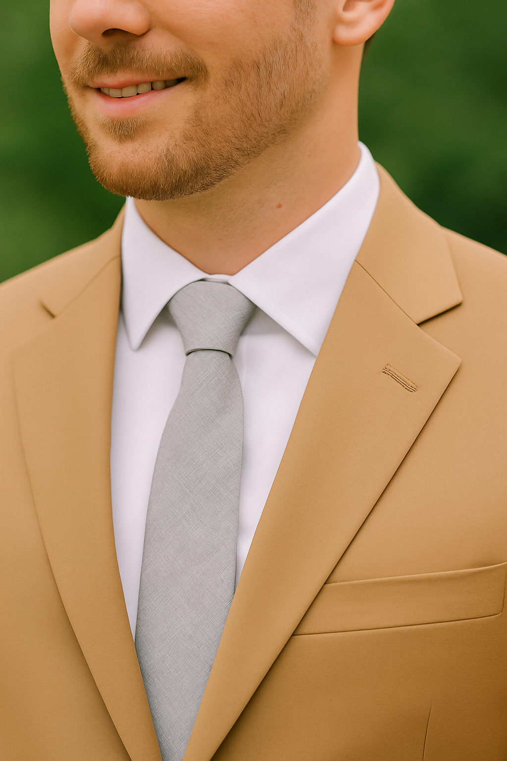 สูทเจ้าบ่าวเช่าตัดใหม่ สีคาราเมลทอง | Caramel Gold Groom Suit for Rent
