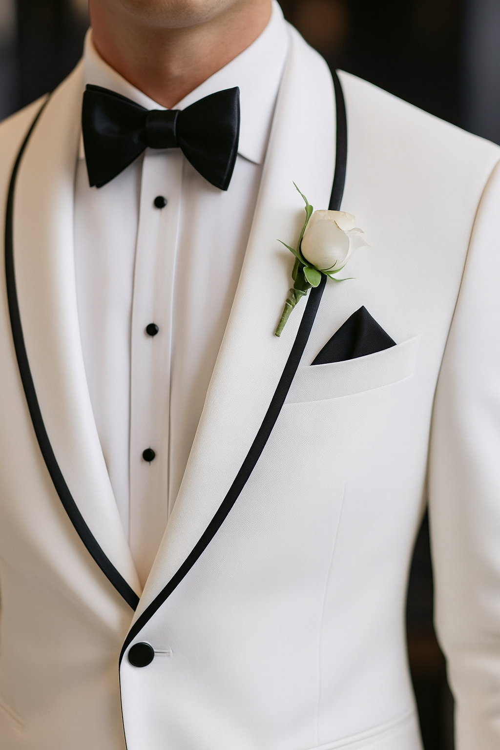 White Tuxedo with Black Lapel – Custom Rental for Groom | Samuel2in1