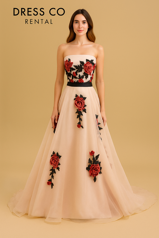 Rose Embroidered Nude Gown