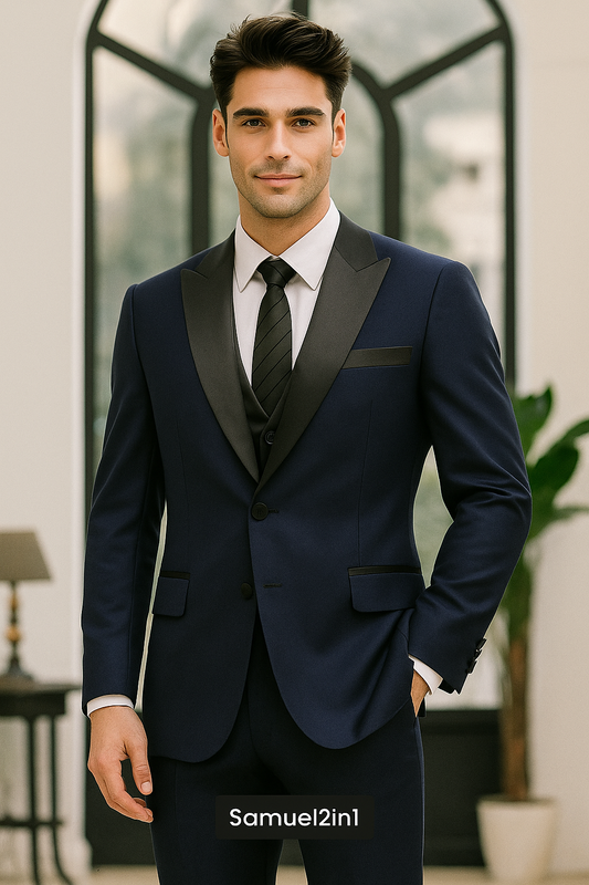 สูทสีน้ำเงินเข้มปกแหลม (Made to Order) / Navy Blue Peak Lapel Suit - Made to Order