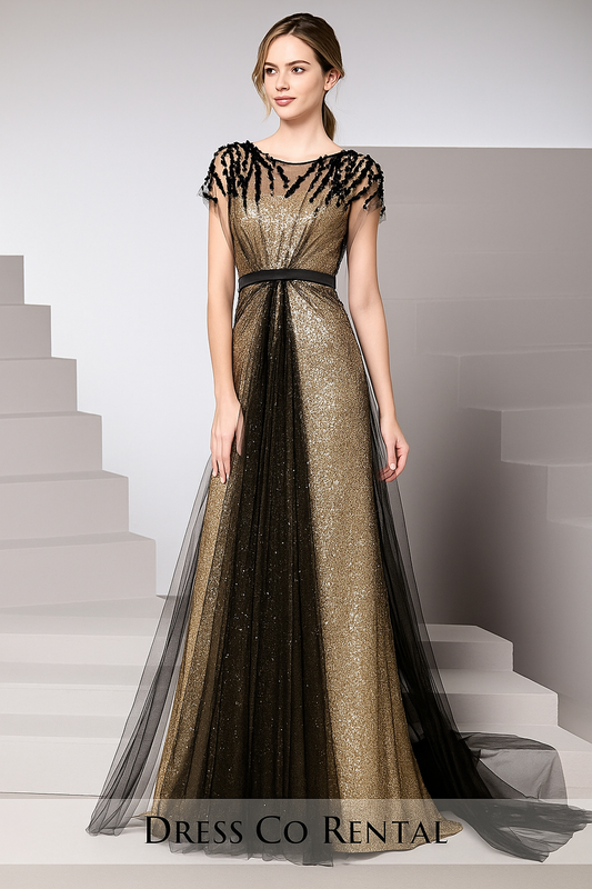 Gold Glitter Dress with Black Tulle