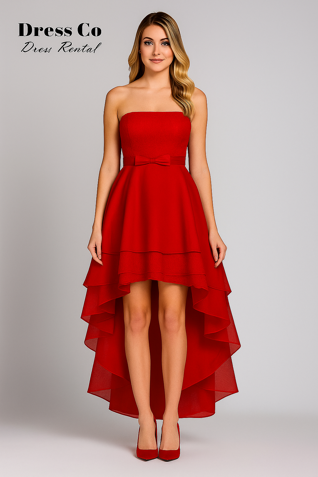 Red Layered Lace Hi-Low Dress