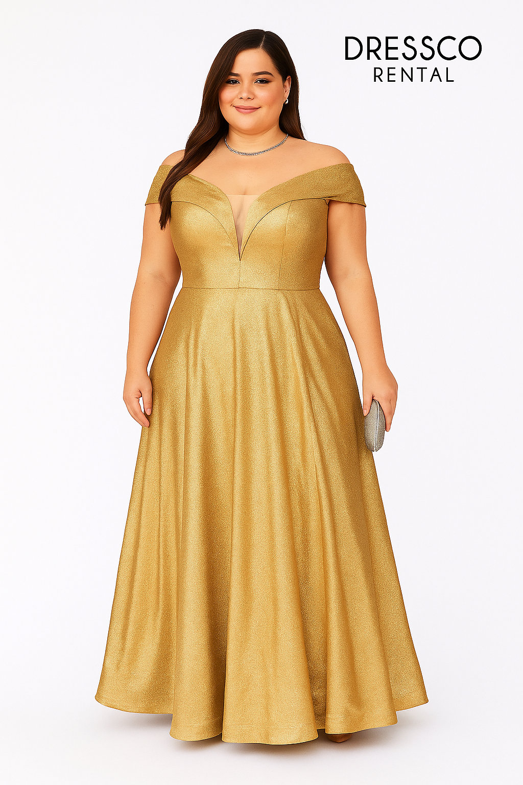 Gold Glitter Off-Shoulder Long Dress