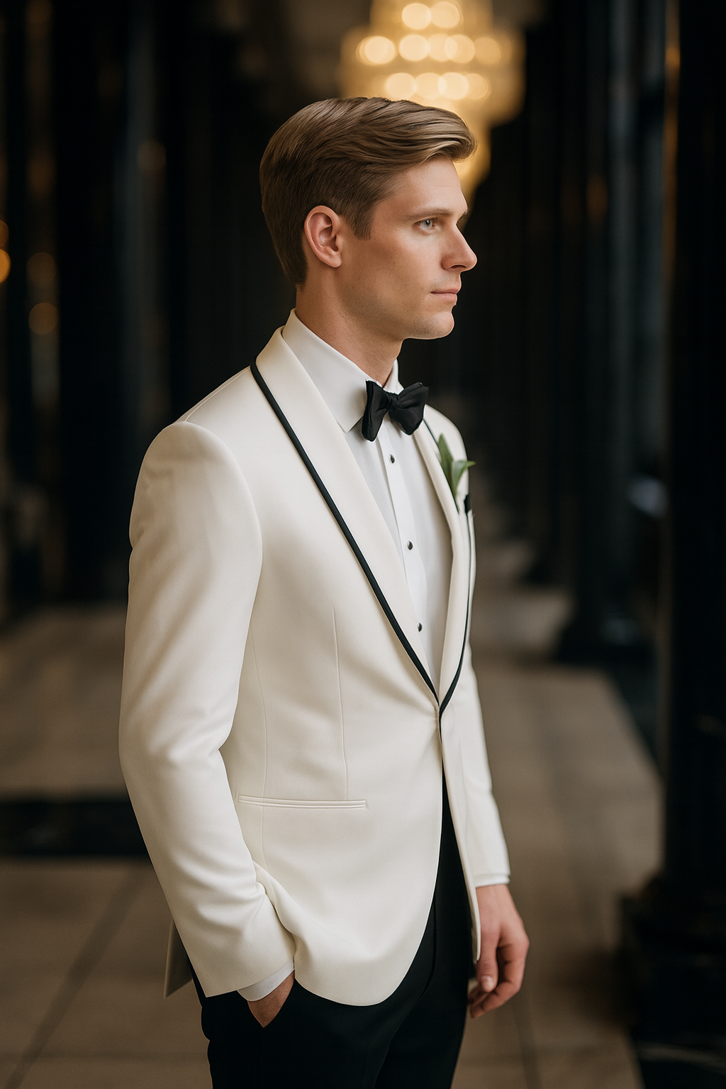 White Tuxedo with Black Lapel – Custom Rental for Groom | Samuel2in1