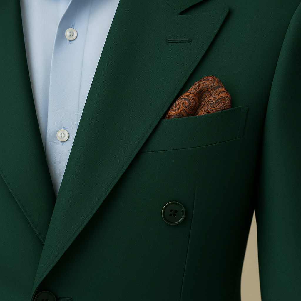 สูทเจ้าบ่าวเช่าตัดใหม่ สีเขียวเข้มทรงหรู | Emerald Green Groom Suit for Rent