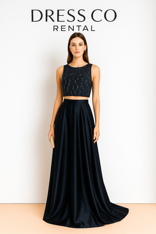 Navy Beaded Crop Gown