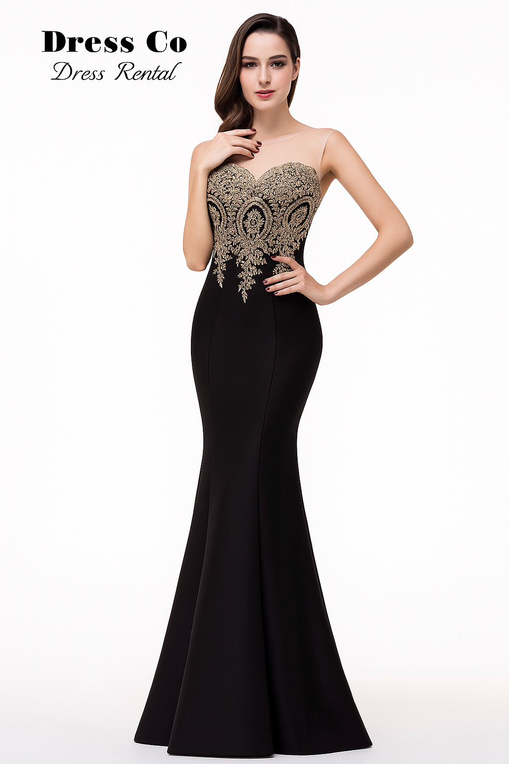 ブラックとゴールドのボディコンガウン