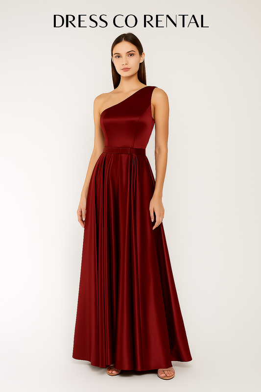 One-Shoulder-Satin-Red