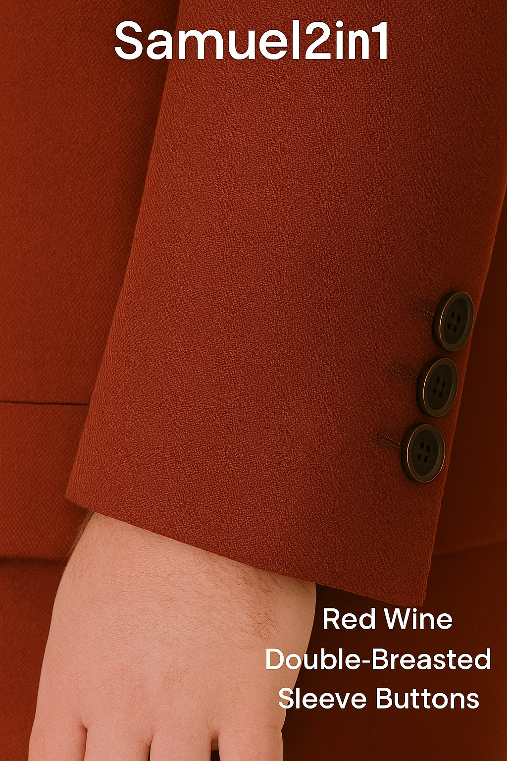 สูทเช่าตัดใหม่ สีแดงไวน์ ไซส์ใหญ่ – กระดุมเดี่ยว กระเป๋าปีก   Wine Red Plus-Size Suit – Single Button, Flap Pocket