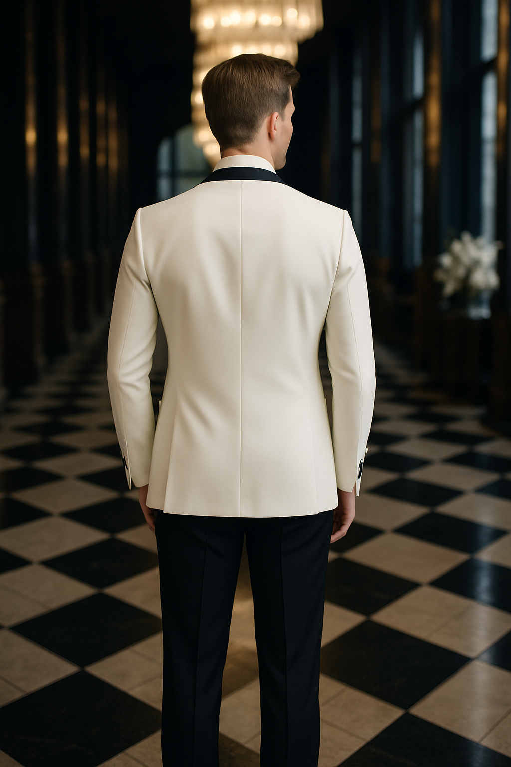 White Tuxedo with Black Lapel – Custom Rental for Groom | Samuel2in1
