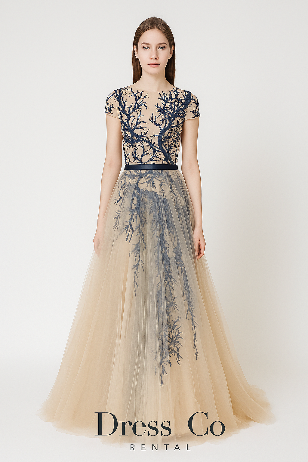 Sheer Blue Embroidered Tulle Dress / ชุดเดรสลูกไม้โปร่งปักลายฟ้า