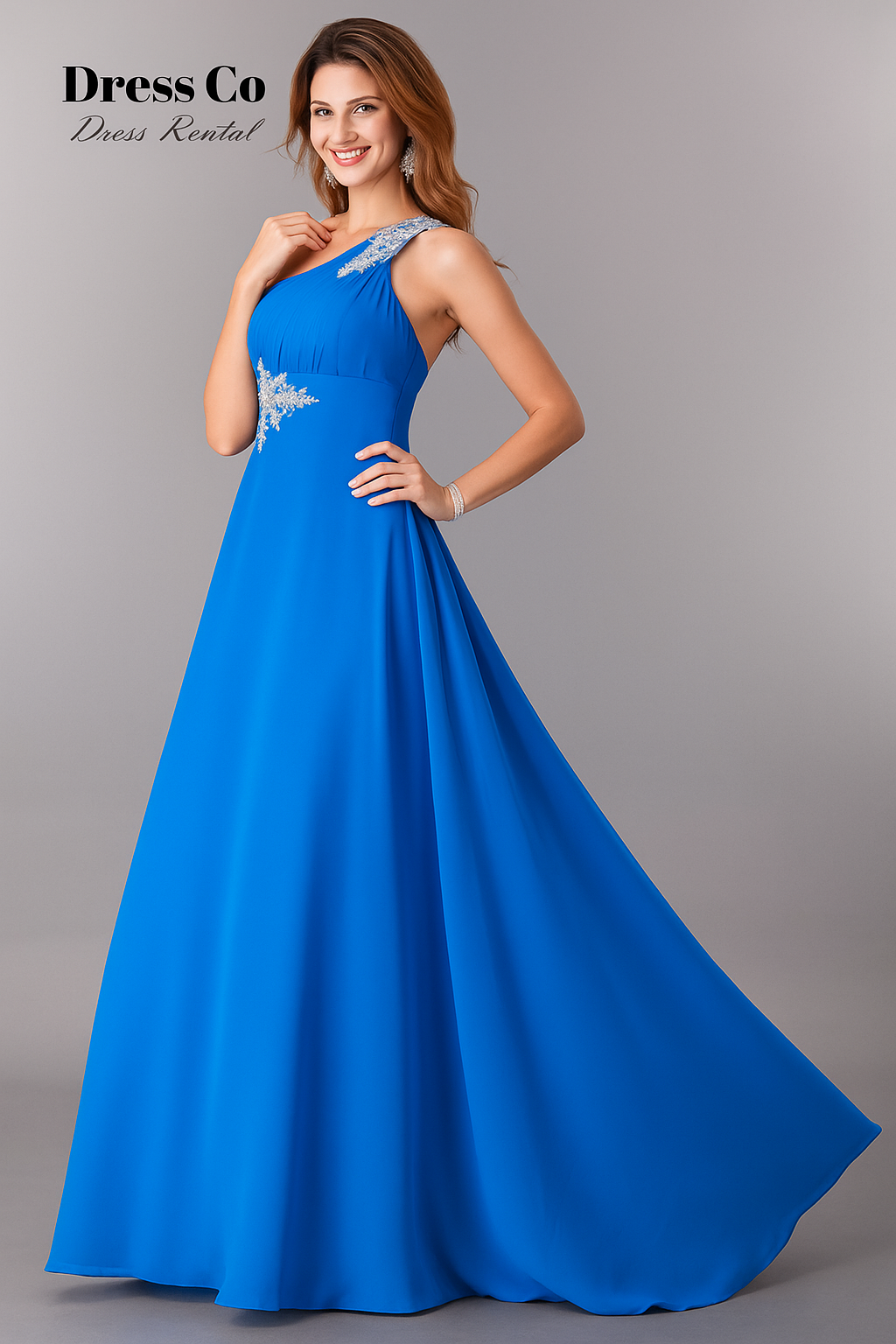 ブルーのワンショルダー装飾ガウン | ブルーのワンショルダー装飾ガウン