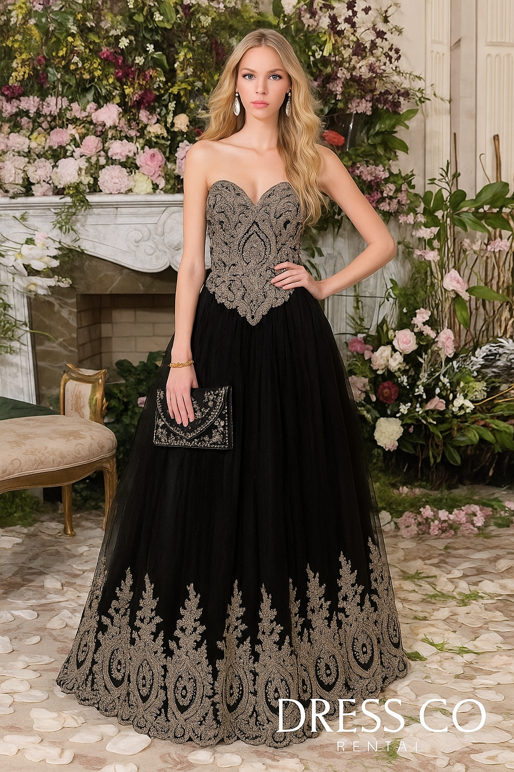 Black Vintage Floral Gown