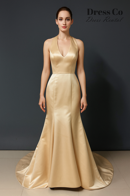 ชุดราตรีทรงเงือกเปิดหลัง / Halter Neck Mermaid Satin Gown