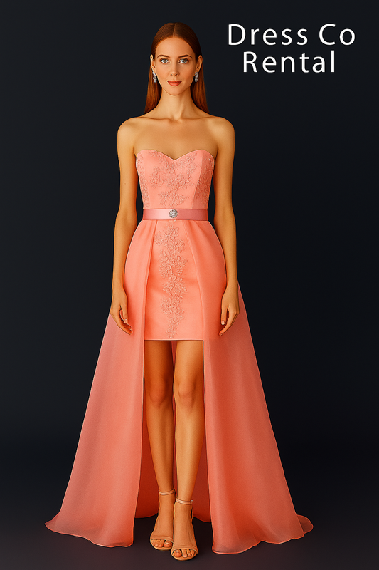 ชุดราตรีหน้าสั้นหลังยาว / Pink High-Low Lace Gown