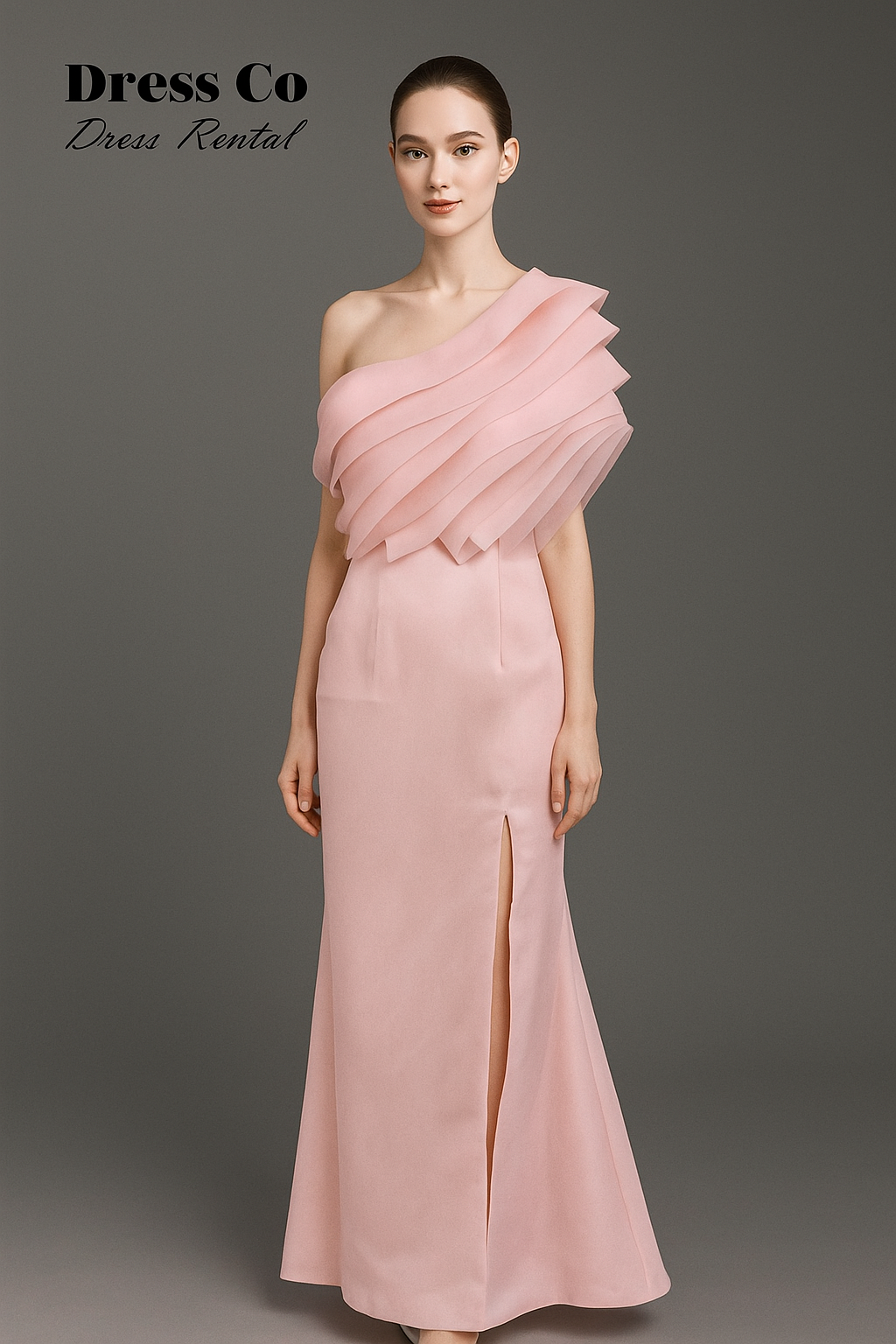ชุดราตรีสีชมพูชั้นเลเยอร์ / Layered One-Shoulder Pink Dress