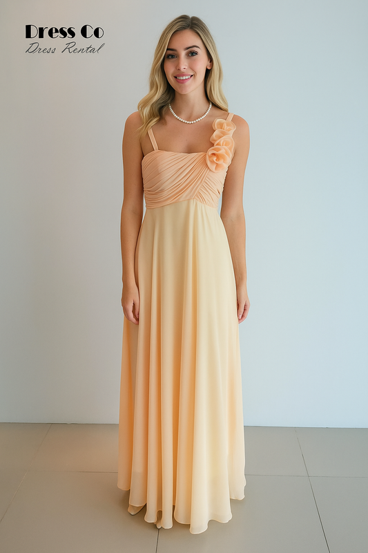 Peach One-Shoulder Floral Gown | ชุดราตรียาวสีพีชไหล่เดียวแต่งดอกไม้