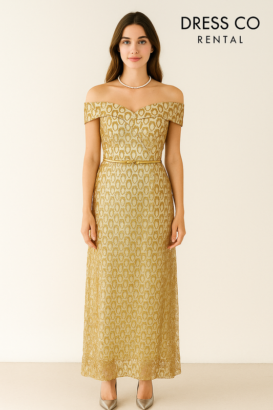 ชุดราตรีปักเลื่อมทองเปิดไหล่ | Gold Sequin Off-Shoulder Elegant Dress