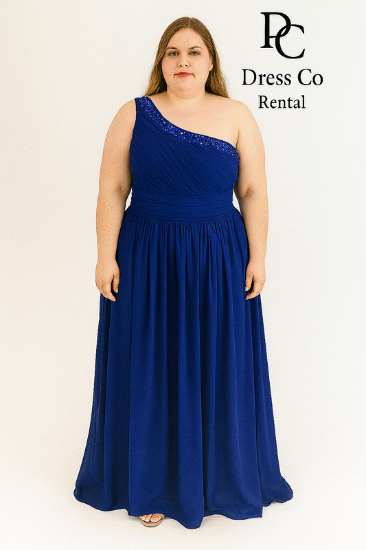 Navy One-Shoulder Long Dress