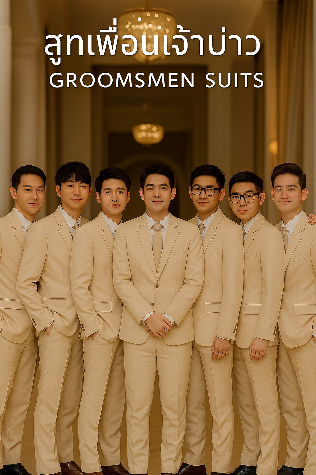สูทเพื่อนเจ้าบ่าวสีครีม ตัดใหม่ให้เช่า | Cream Groomsmen Suits for Rent