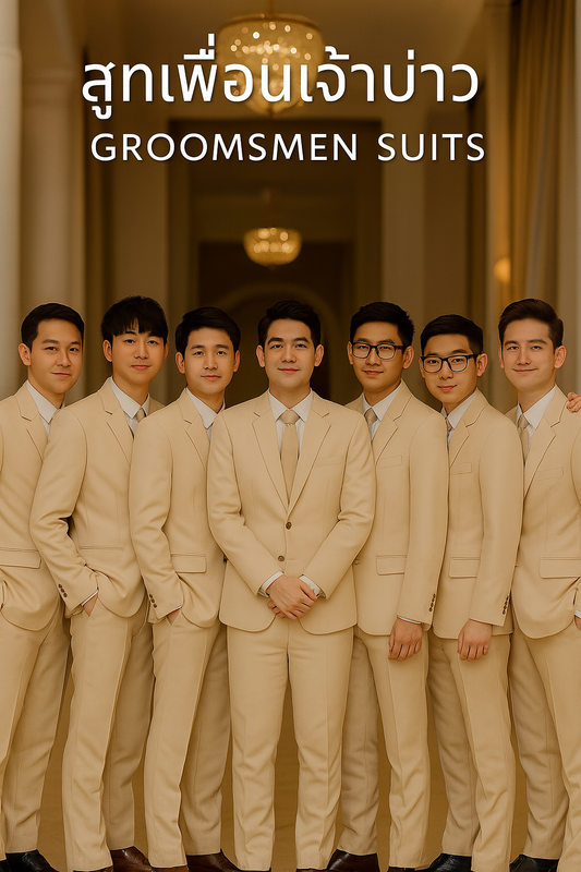 สูทเพื่อนเจ้าบ่าวสีครีม ตัดใหม่ให้เช่า | Cream Groomsmen Suits for Rent