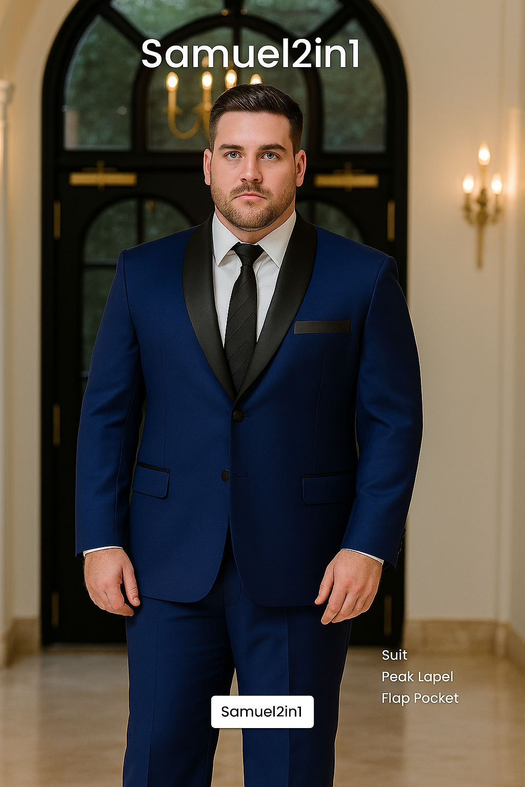 สูทเช่าตัดใหม่ สีกรม ทรงเข้ารูป (คอปกหรู) ไซส์ S–XL   Navy Blue Formal Suit – Slim Fit (Peak Lapel)