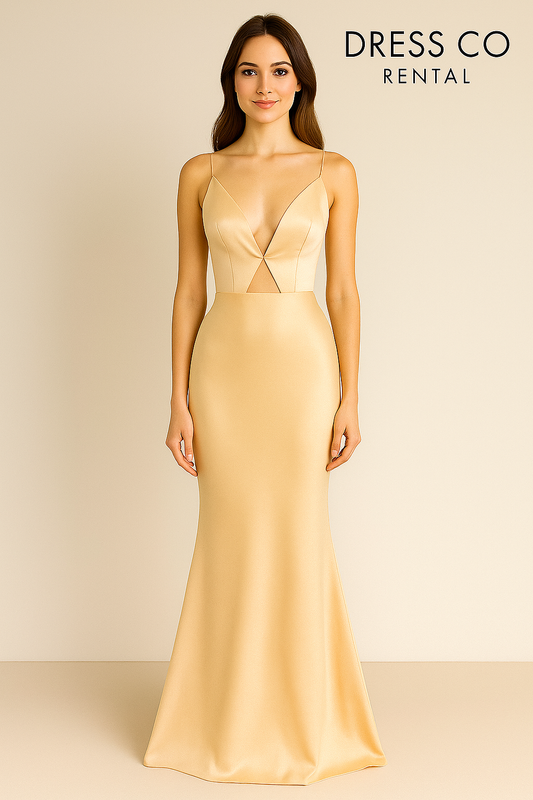 ชุดราตรีคอวีผ่าหน้า / V-Neck Cutout Satin Gown
