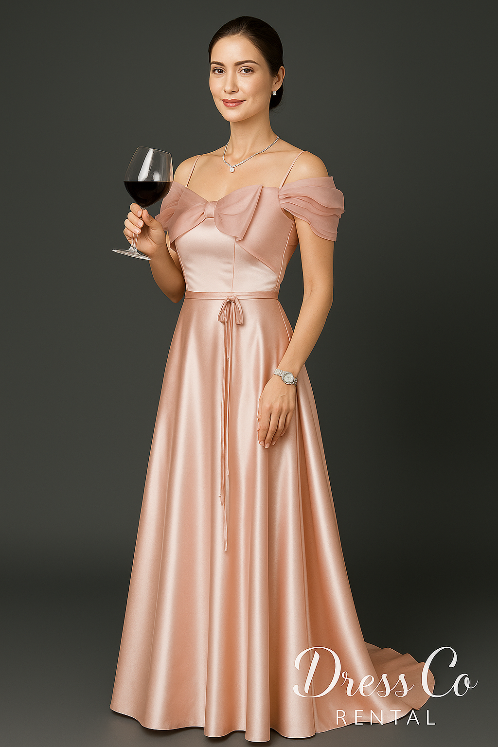 เดรสโบว์ปาดไหล่ชมพู / Pink Off-Shoulder Bow Dress