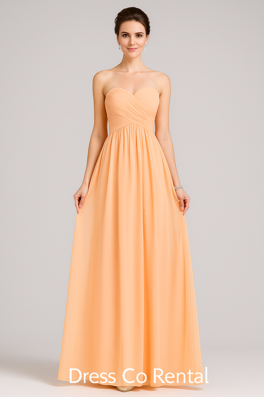 Peach Sweetheart Strapless Gown | ชุดราตรียาวสีพีช เกาะอกทรงหัวใจ