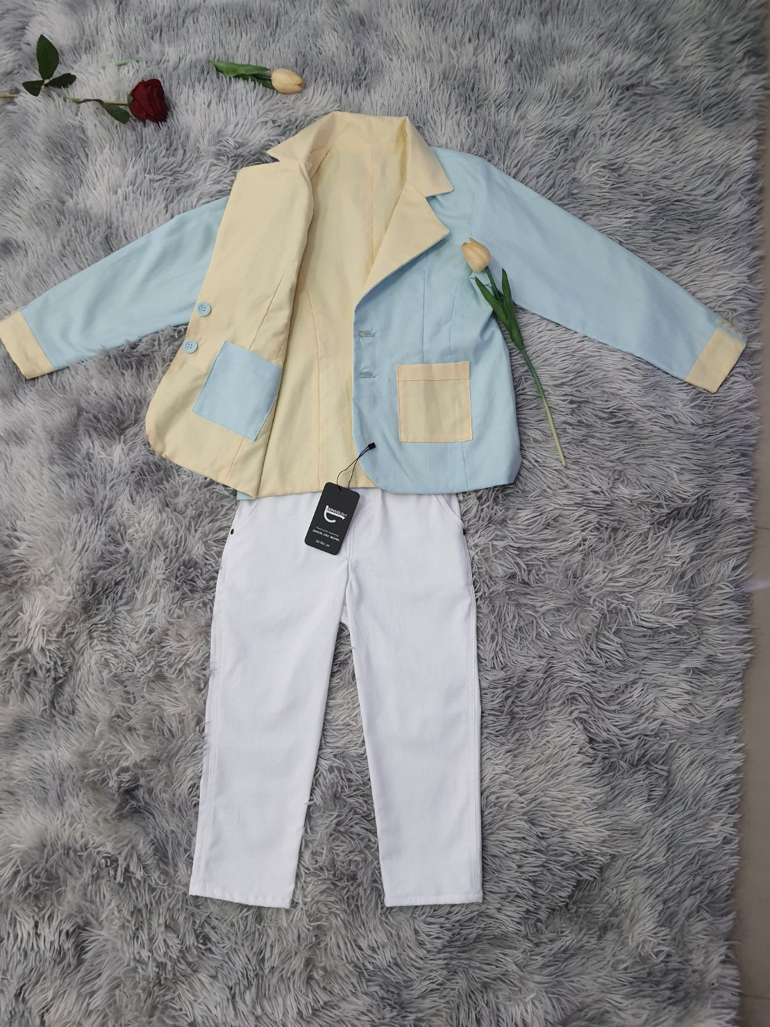 Reversible Kids Suit - Mint &amp; Yellow + White Pants | Reversible Kids Suit - Mint &amp; Yellow