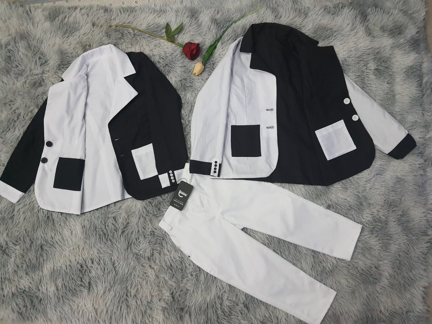 Reversible Kids Suit - Black &amp; White + White Pants